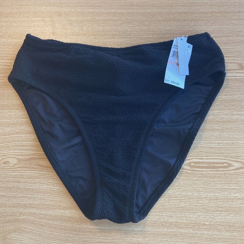 Trina Turk Black Sands Bikini Swim Bottom Twist Back High Waist 12 Black NWT